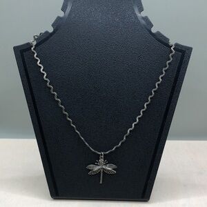 Vintage Claire's Pewter Dragonfly Pendant Wavy Chain Necklace - Nostalgia